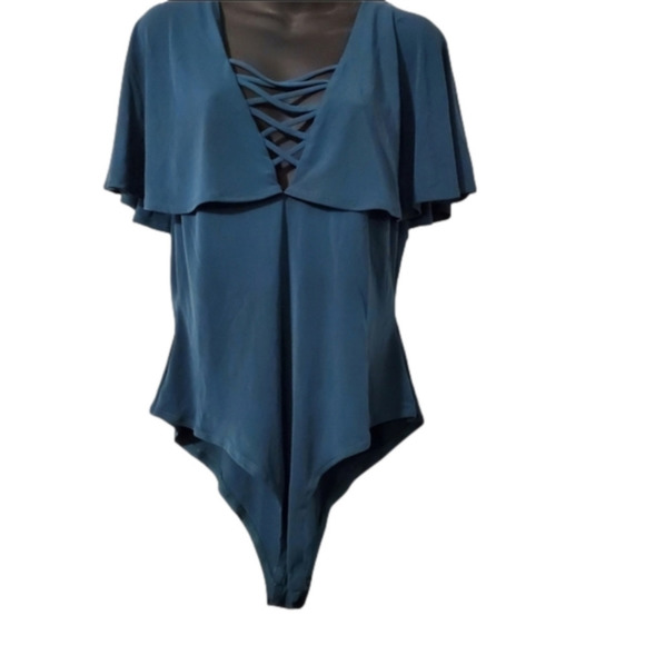 Forever 21 Green Cape Style Bodysuit Sz 0X - Picture 1 of 4